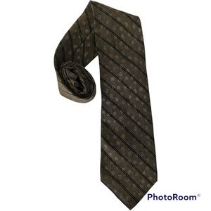 Brioni 100% tie stripes polka dots black gold bronze yellow